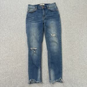 Free People Skinny Jeans SZ 25 Crop Stonewashed Mid Rise Distressed Blue Denim